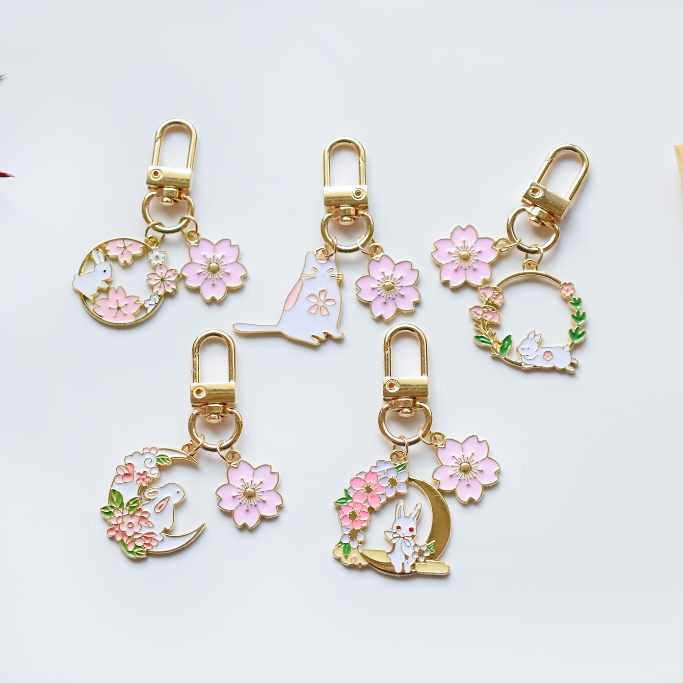 Lovely Pink Sakura Rabbit Cat Keychain, Cute Bag Pendant