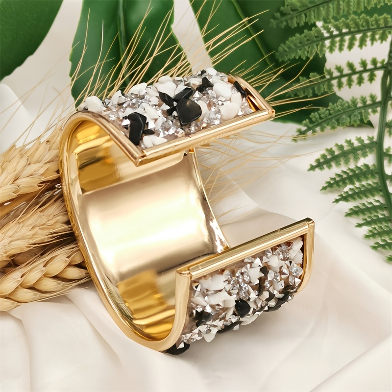 Glamorous Adjustable Cuff Bangle Bracelet with Rhinestone Inlay for Women