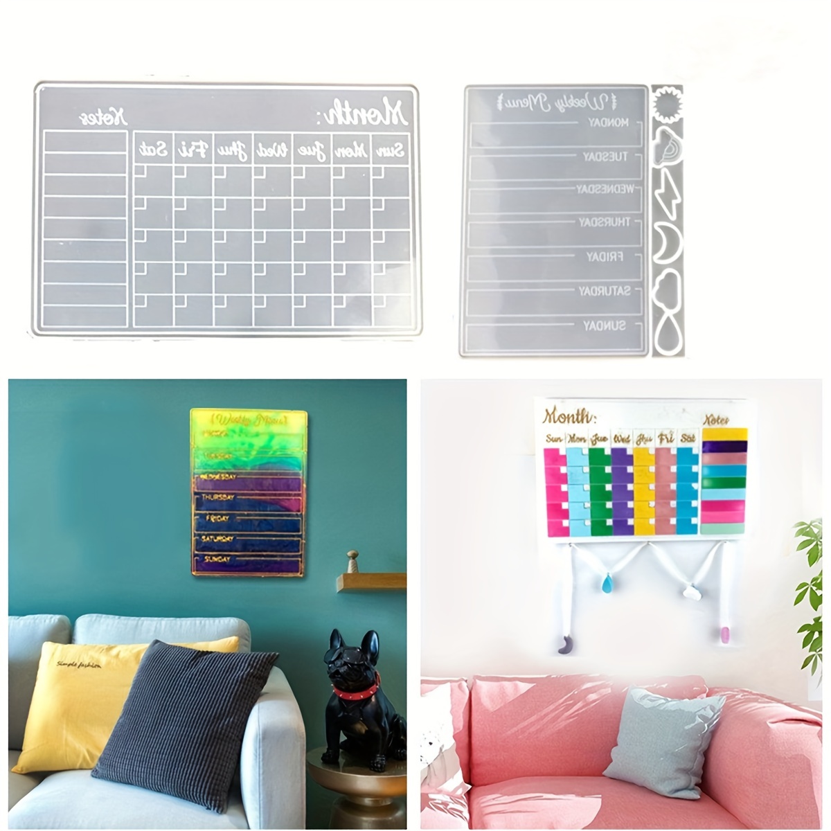 

Silicone Resin Casting Molds Set – Rectangle Planner Molds For Epoxy Resin, Diy Calendar With Cute Weather Icons, Ideal For Home, Office, And Classroom Wall Decorations