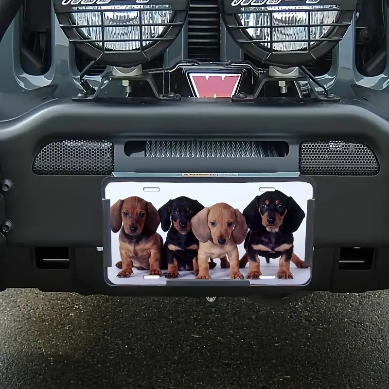 1pc Car Front License Plate Dachshund Puppies License Plate Aluminum Metal License Plate Car Tag Novelty Home Decoration For Women Men 6X12 Inch