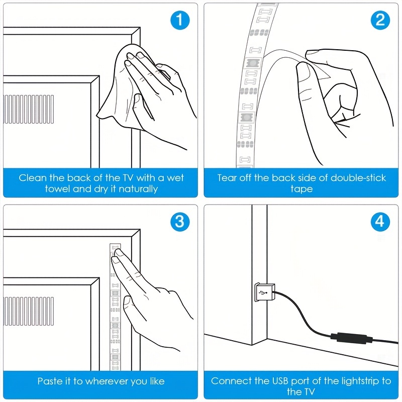 1 set of TV LED strip lights, 2835, three-key control flexible adhesive tape, suitable for TV background, game room Christmas party decoration