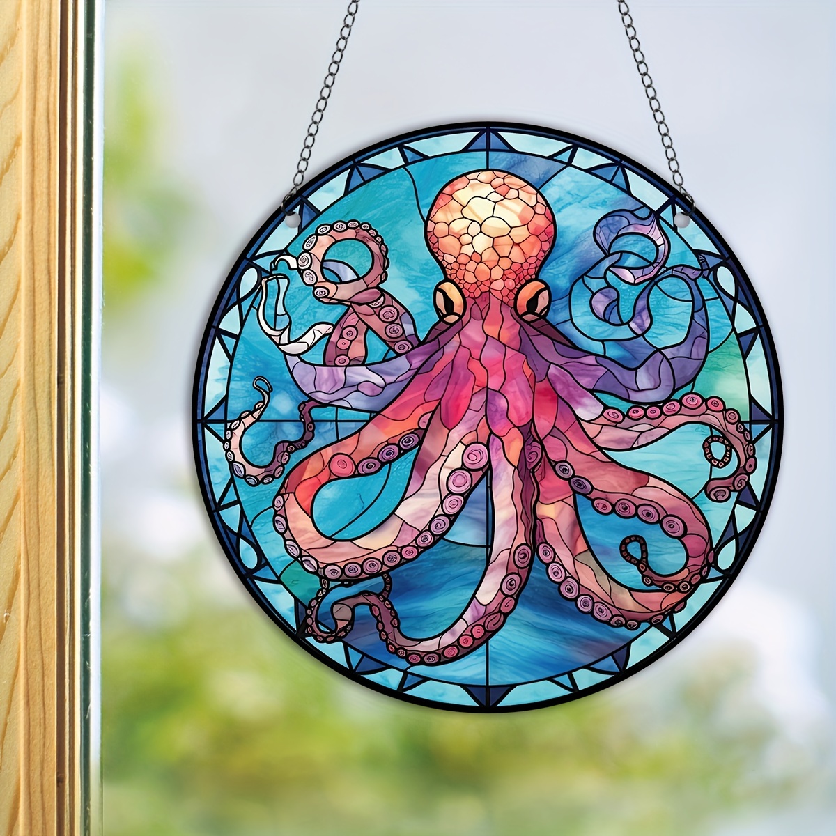 1pc, Octopus Suncatcher, Fenêtre En Vitrail Coloré, Panneau Acrylique,  Ornament De Noël Suspendu, Décoration D'hiver