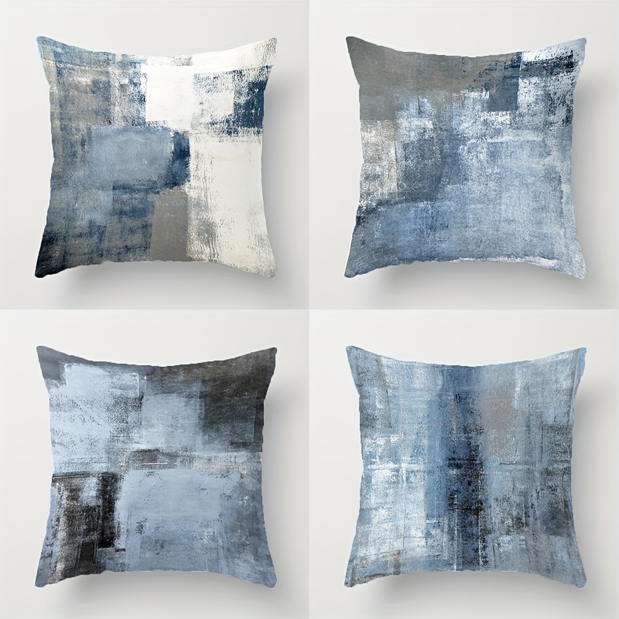 

4pcs, Blue Throw Pillow Covers, Grey Abstract Art Painting Throw Pillowcase, Throw Pillow Covers Decor, Home Decor, Room Decor, Bedroom Decor, Living Room Decor, Car Decor, Sofa Decor ( 18x18inch)