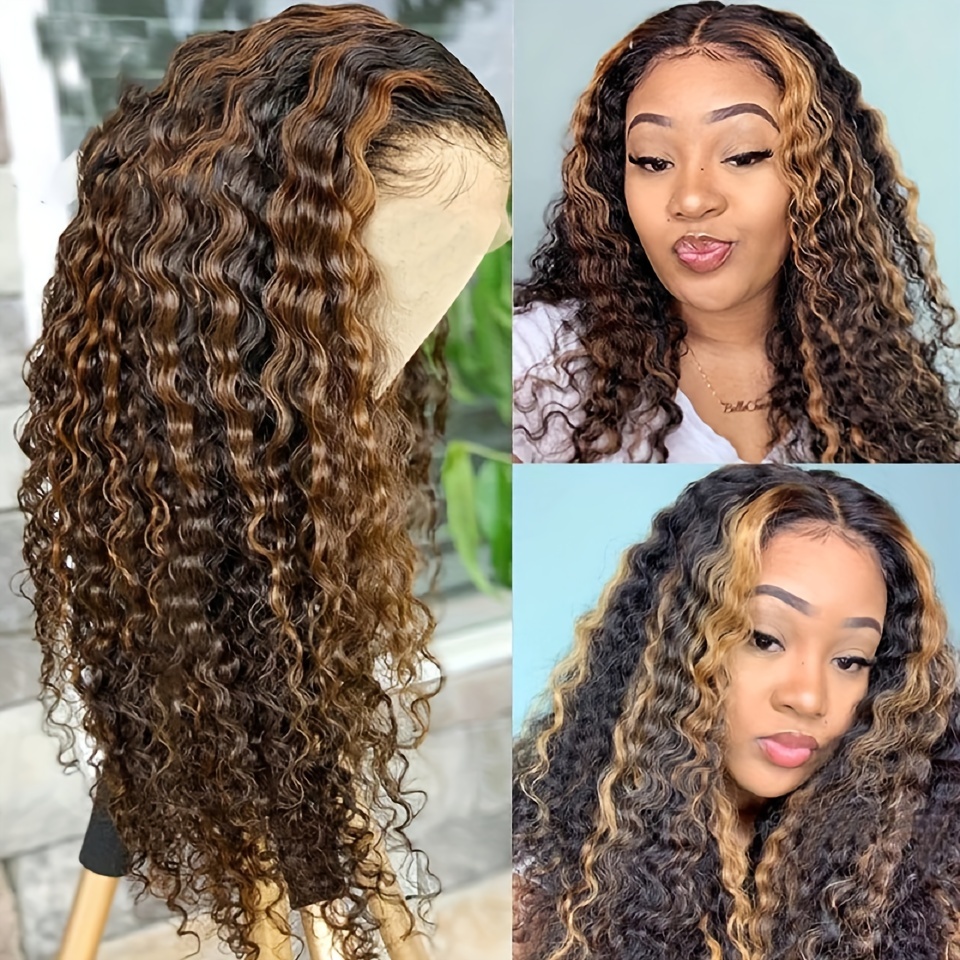 180 Density Highlight Deep Wave Hair Wigs 13 4 Lace Front Temu