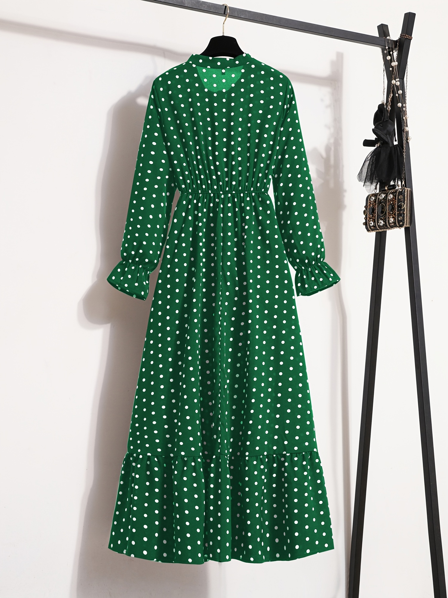 emerald green polka dot dress Emerald Monroe Polka Dot Halter Midi Dress – J Elise Boutique main image 0