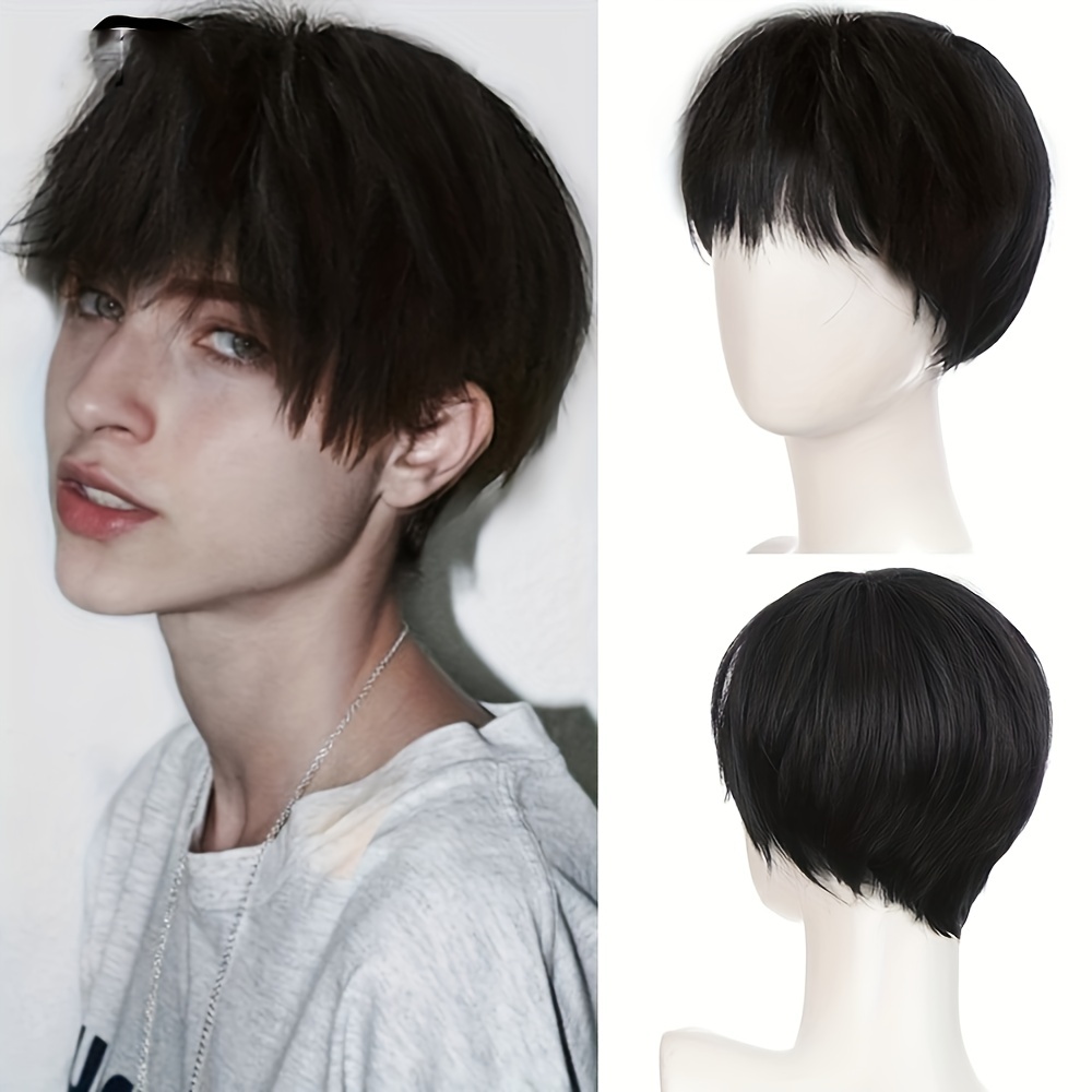 Men's Short Straight Synthetic Wig with Bangs
