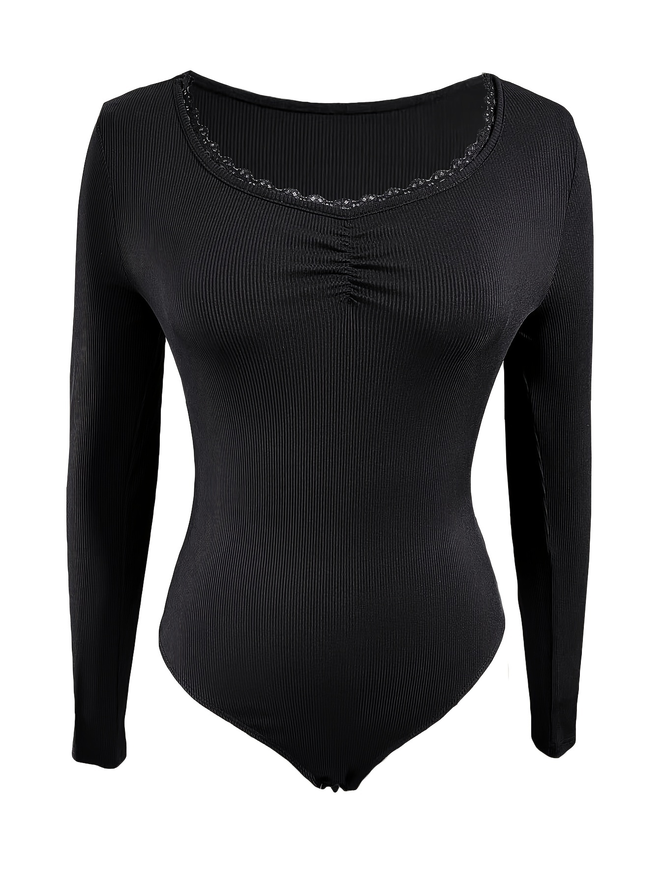 Women's Black Long Sleeve Bodysuit Turtle Neck Long Sleeve - Temu