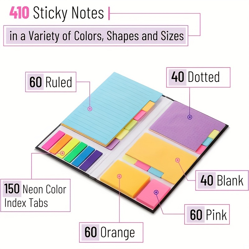 Office Supplies Divider Sticky Notes Tabs,School Supplies, Tabbed Self-Stick  Lined Note Pad, 4 X 6 Inches, 64 Ruled Notes Per Pack, 8 Pack 