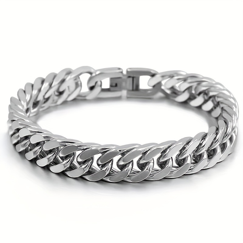 

Sleek Stainless Steel Double-woven Bracelet - Modern Titanium Fashion Accessory With Polished , Metal Chain Design For Men