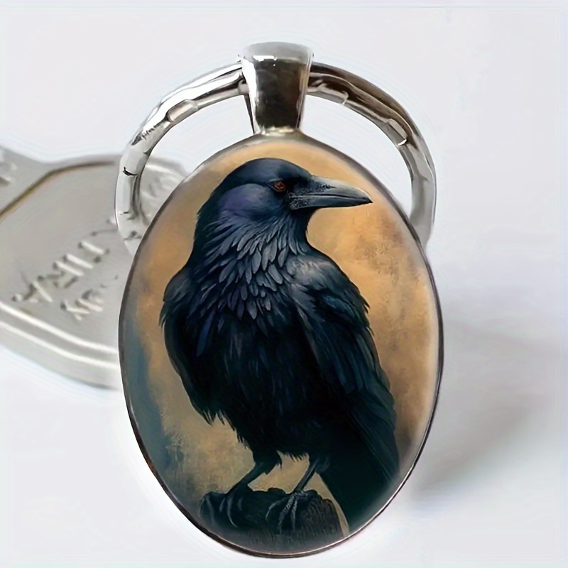 1pc Retro Creative Crow Oval Keychain Accessories, Animal Keychain Accessories, Birthday Party Gifts For And Lovers