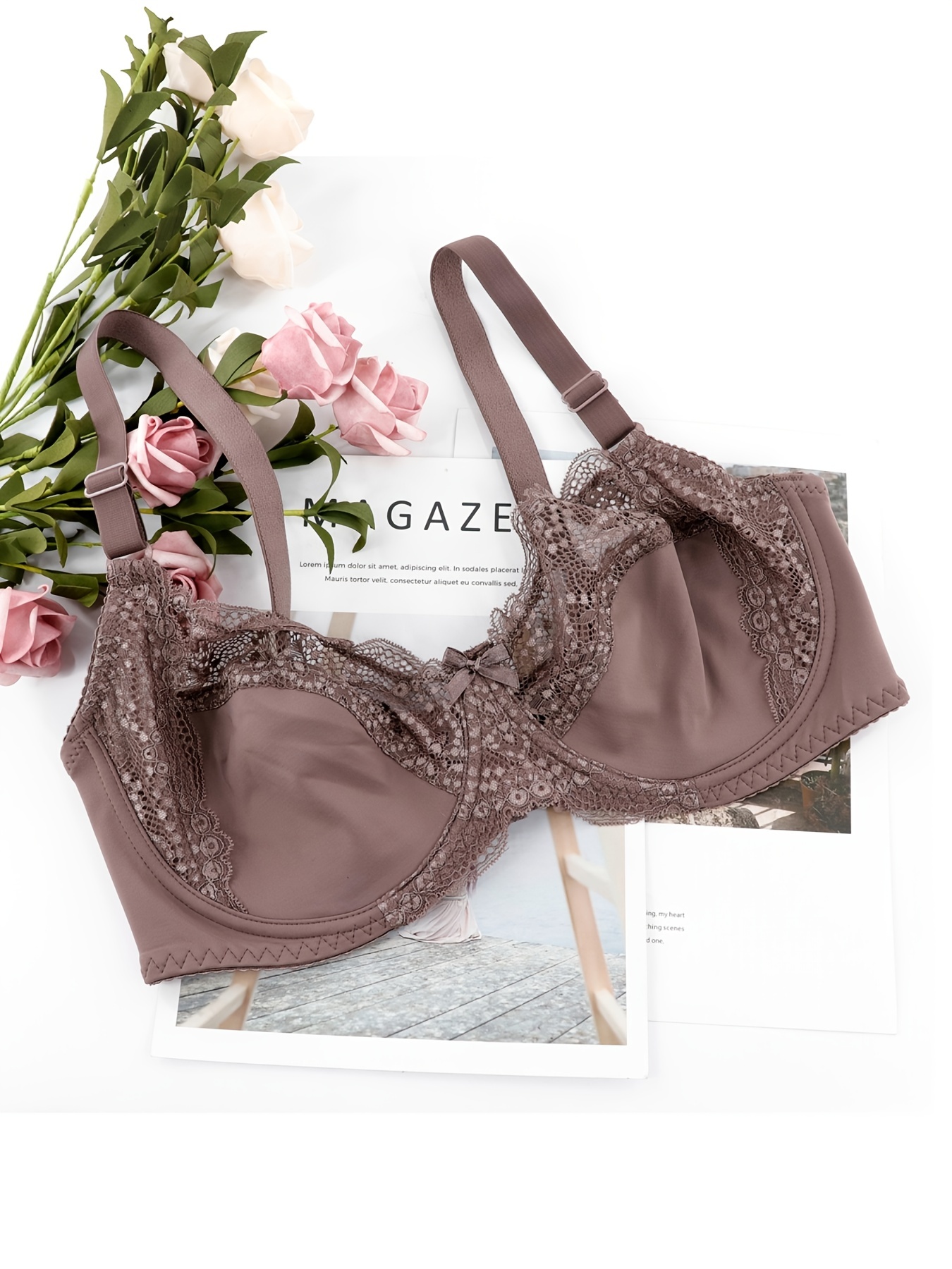 Seductive bra, partially sheer cups, floral lace, A to D-cup