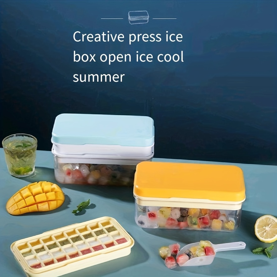 Silicone Press Type Ice-cube Tray For Freezer With Lid And Bin, One Second  Release 24 Small Ice Tra
