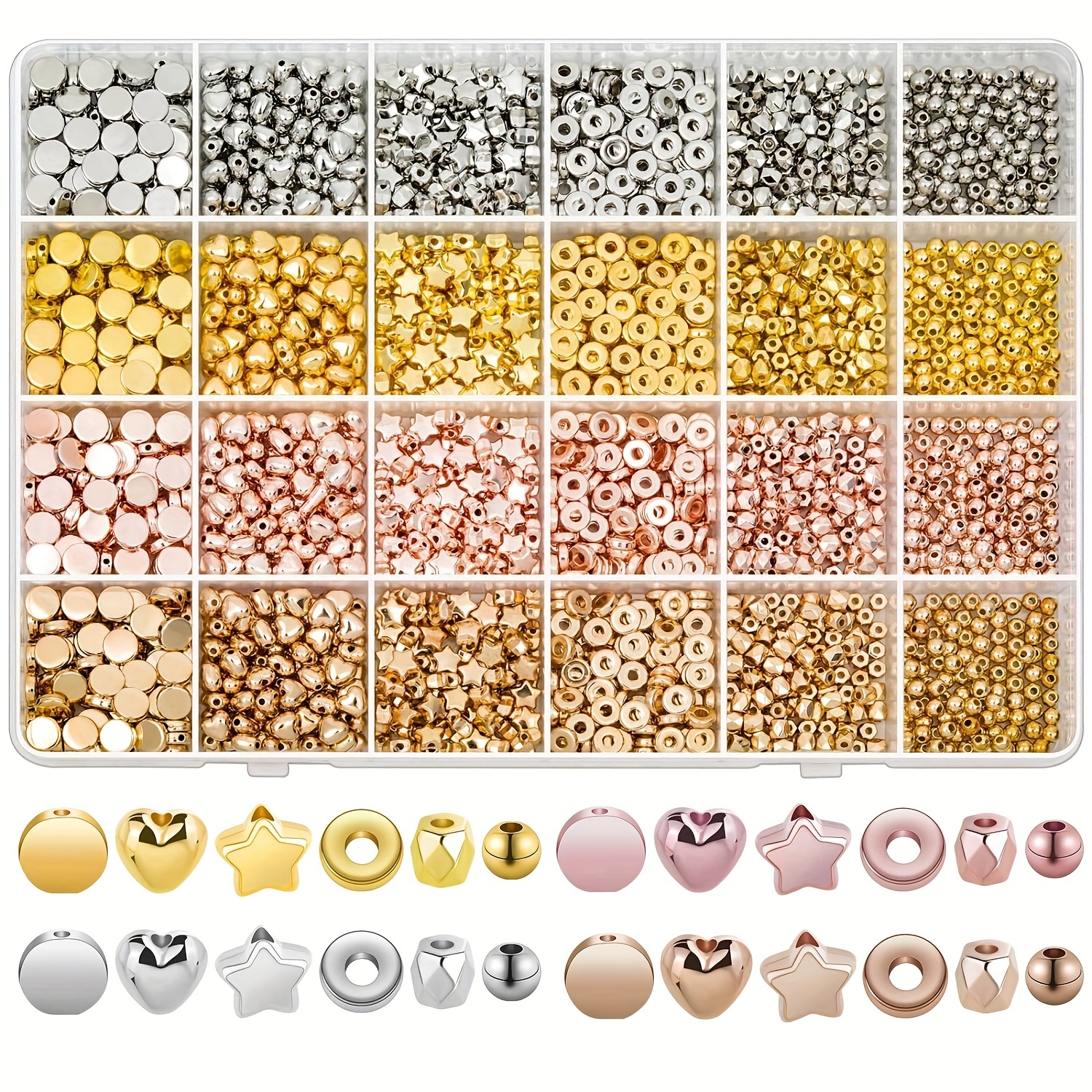 

2160pcs Golden Spacer Beads Set, Assorted Bracelet Beads For Bracelet Jewelry Making (golden, , Rose Golden ) Christmas, Thanksgiving, New Year's Gifts Easter Gift