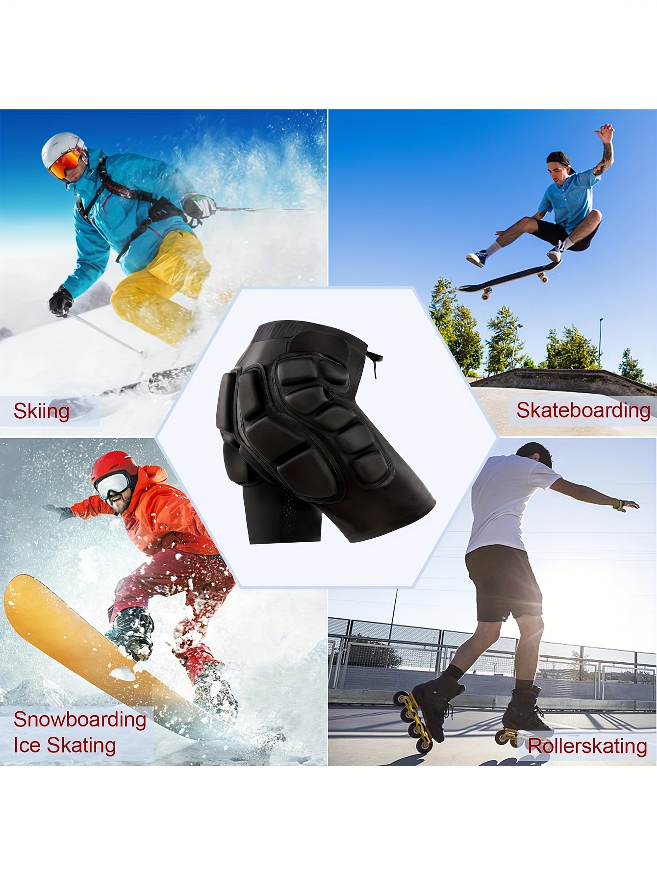 Protezioni per snowboard Pantaloncini compressivi imbottiti, (una taglia  più piccola) Protezione 3D per il bacino, Pad per il sedere da sci spesso