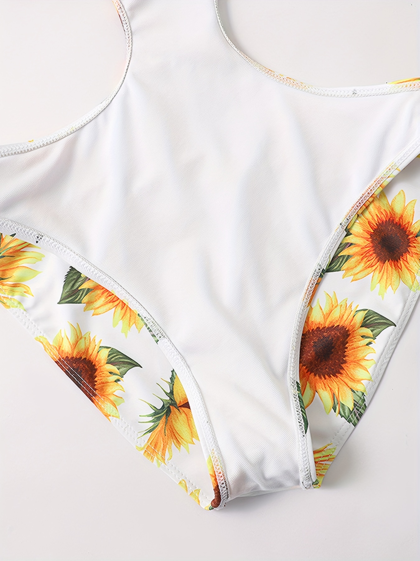 Sun Flower Print Ruffle Cut Swimsuit Halter Tie - Temu Canada