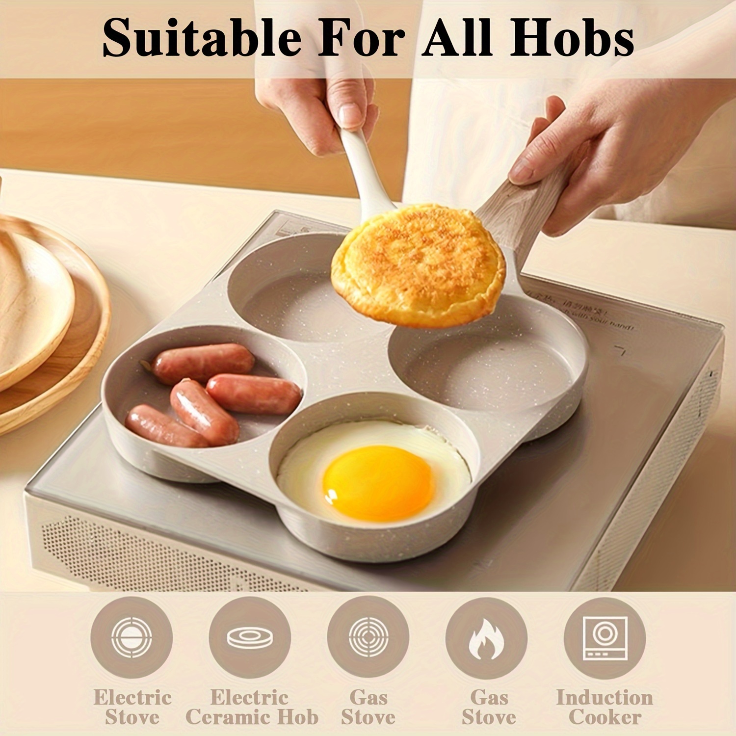 Nonstick Egg Pan Omelette Pan, 4-cup Egg Frying Pancake Pan For Breakfast,  Compatible With All Stovetops (gas, Electric & Induction), Pfoa Free - Temu