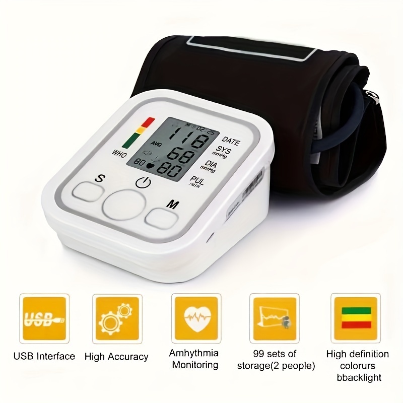 Blood Pressure Monitor - Automatic Upper Arm Blood Pressure Machine -  Adjustable Digital Blood Pressure Cuff Kit With Large Lcd Display, 2*100  Memory (battery Not Included) - Temu