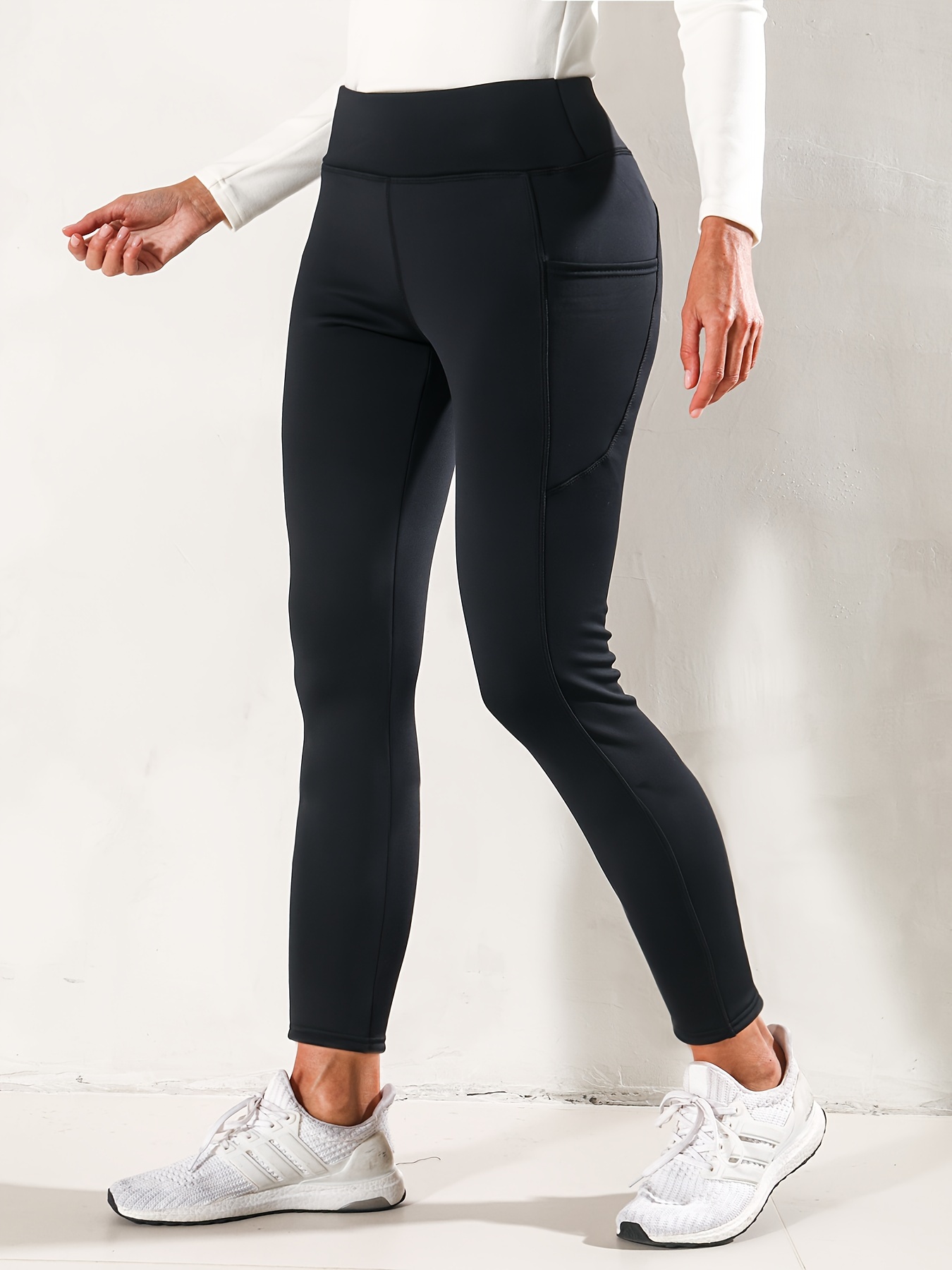 Solid Color Fleece Lined Butt Lifting Yoga Pants Running - Temu