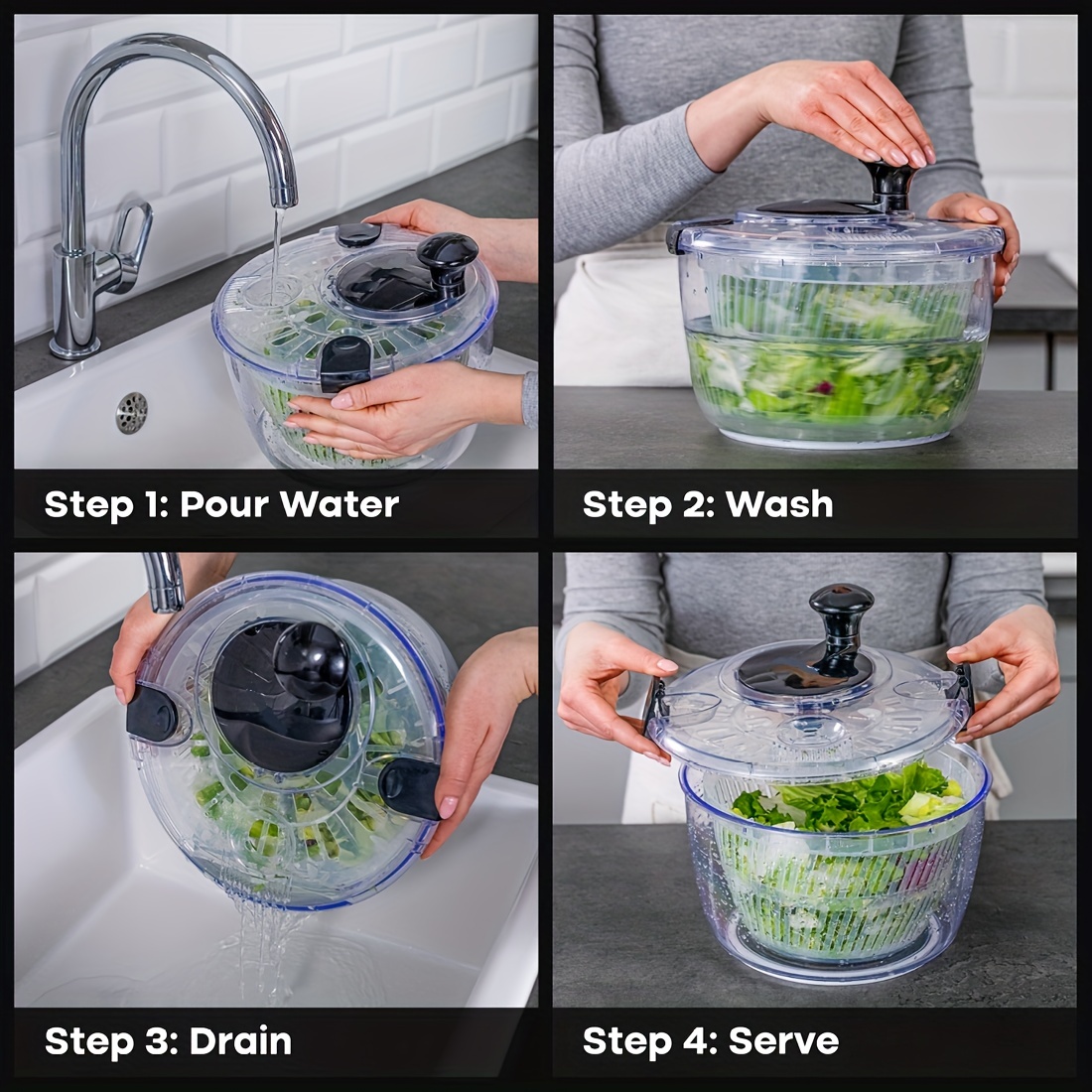  Salad Spinner, 5L Vegetable Washer Dryer Drainer Strainer with  Bowl & Colander, Multi-Use Lettuce Spinner, Fruit Washer, Pasta and Fries  Spinner: Home & Kitchen