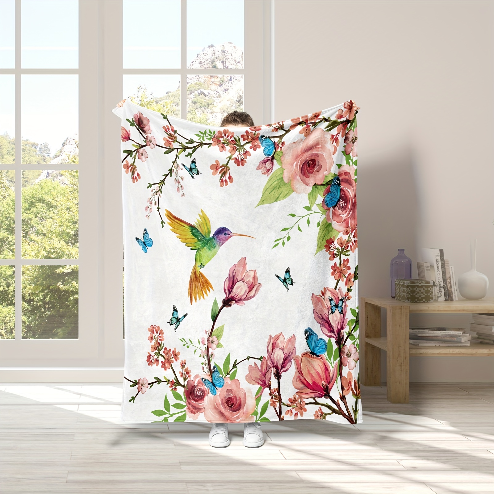 Watercolor Bird Floral Print Flannel Blanket Soft Warm Throw - Temu