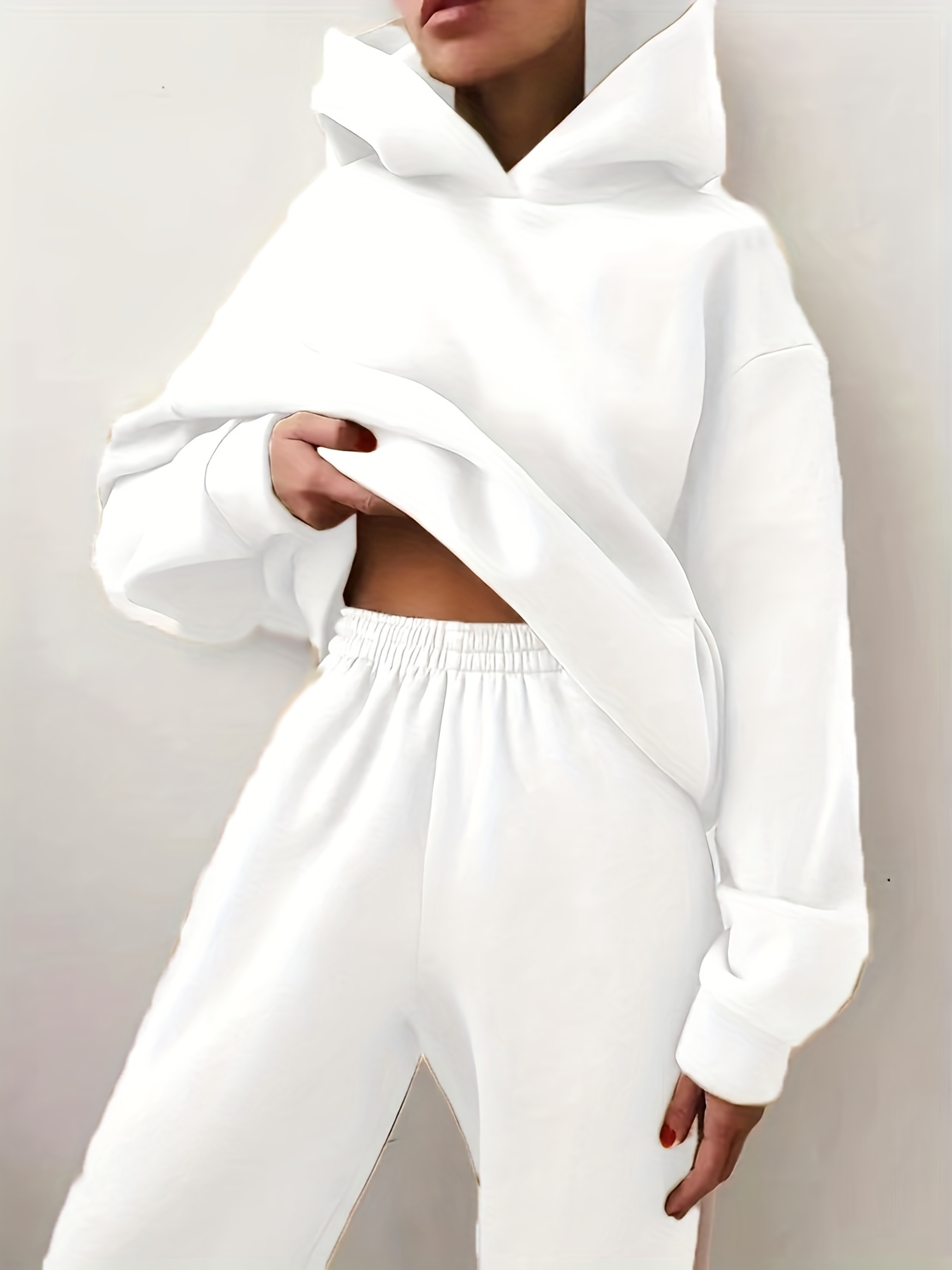 Casual Solid Two piece Set Drop Shoulder Long Sleeve Hoodies - Temu