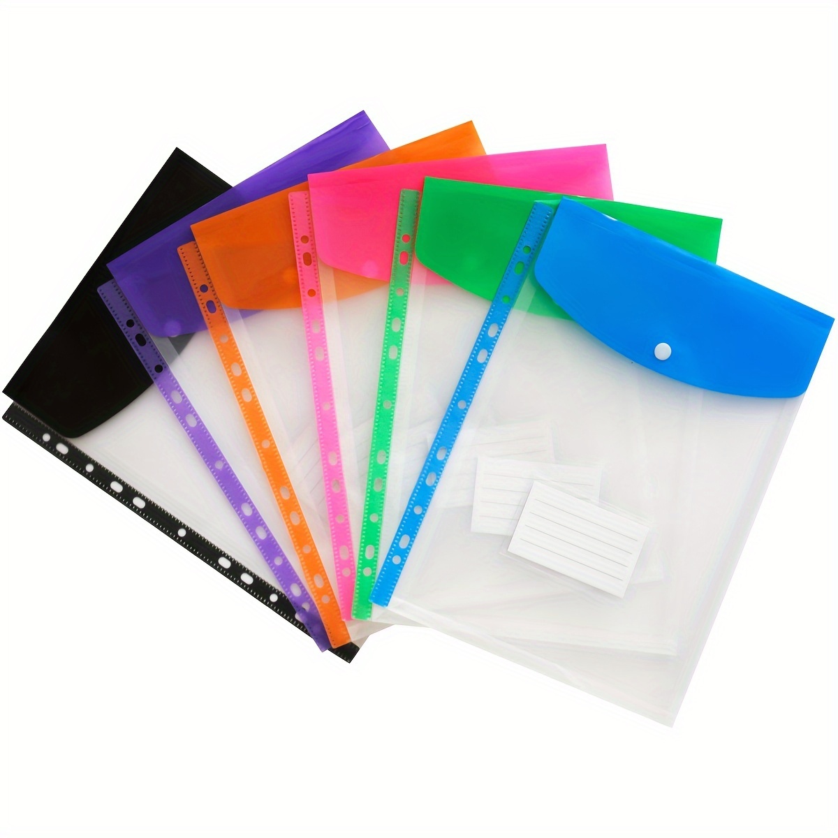

6-pack Pp Material Binder Dividers With Snap Closure, Compatible With 2/3/4/11 Ring Binders, A4 Size With Removable Labels, Assorted Colors