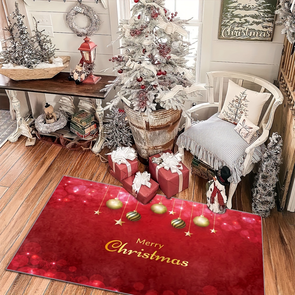 Christmas Decor Door Mat, Seasonal Winter Christmas Holiday Low-profile  Floor Mat, Indoor Outdoor Area Rug - Temu