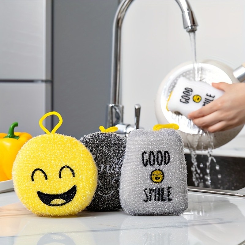 4pcs Cartoon Smiling Face Dishwashing Sponge Wipe Non Scratch Scouring Pads  Cute Kitchen Sponges And Scrubbers - Home & Kitchen - Temu