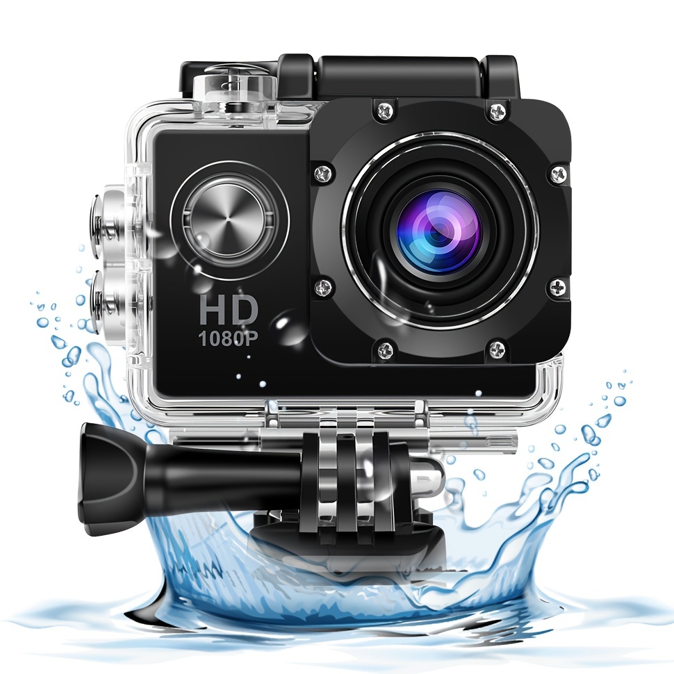  Mini cámara de acción impermeable con funda impermeable, cámara  deportiva Full HD 1080P bajo el agua 30M con visión nocturna HD no ligera,  rotación flexible de 360 grados para los mejores