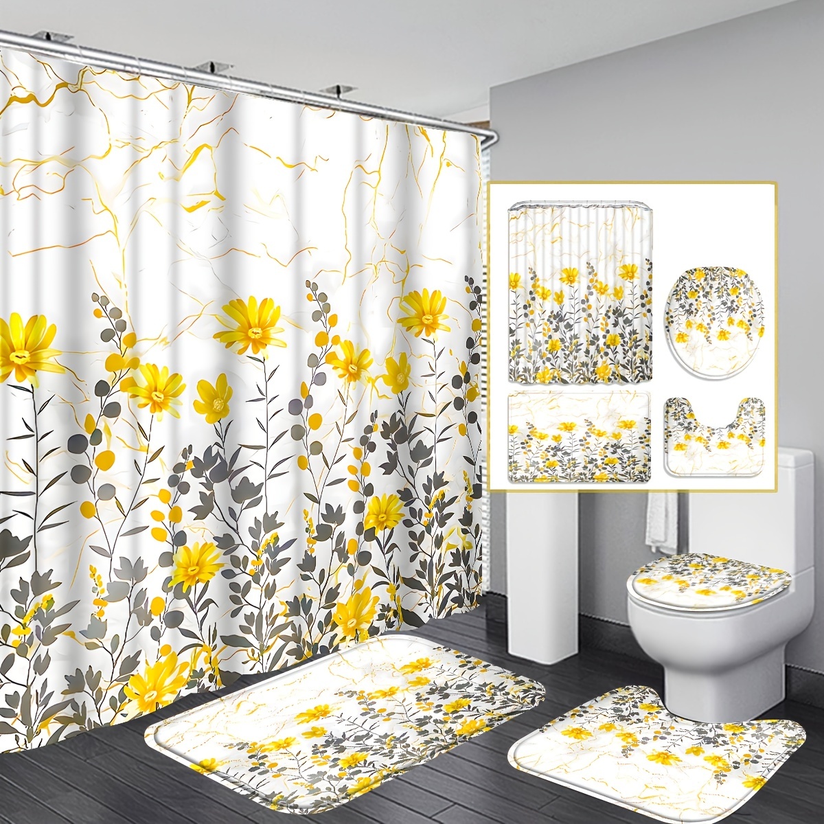 Shower Curtain Waterproof Floral 12 Hooks Multi color - Temu