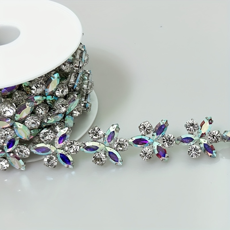 (1 YARD) Silver clear bridal beaded crystal rhinestone applique trim belt  gold sewing iron on for wedding dress clothing WDD0278