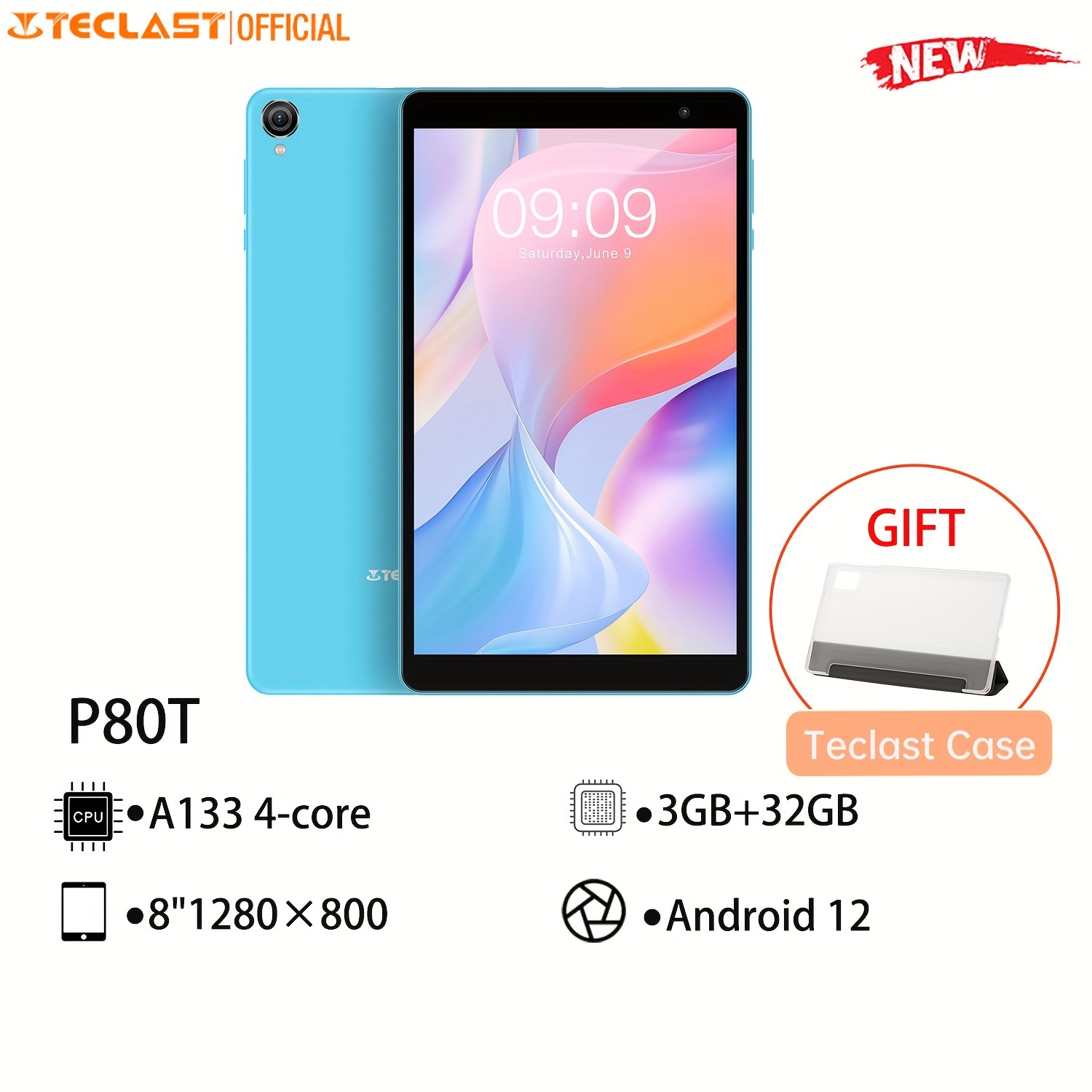 Teclast P80T Tablet PC 3+32GB 8'' IPS HD Display Wi-Fi 6 Quad Core For  Android 12 Support Micro SD Expansion One Free Case