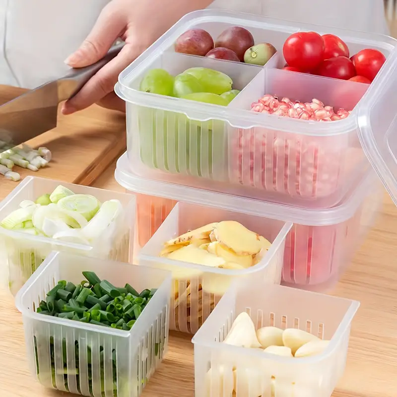 One Four-compartment Removable Fresh-keeping Box Refrigerator Fruit And Vegetable  Storage Kitchen With Lid Storage Box - Temu