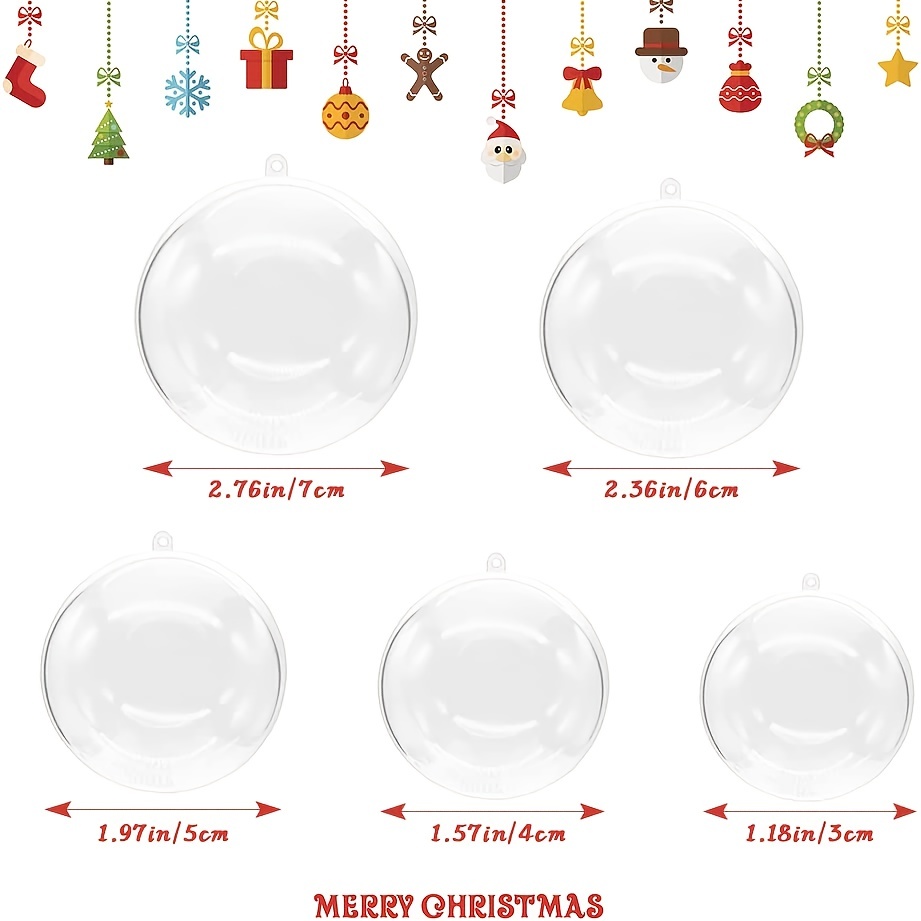 25 Pcs Clear Plastic Fillable Ornaments,Plastic Ornaments Balls,DIY Craft  Ball for Christmas, Wedding,Party,Home Decor,DIY Christmas Ornament 5  Different Sizes(5 Size, 30mm, 40mm, 50mm, 60mm,70mm) 