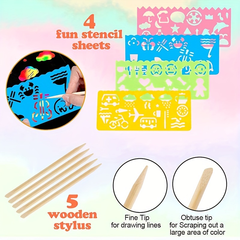 Mocoosy Paquete de 3 cuadernos de papel de arte para rascar, juego de papel  mágico arcoíris para niños, manualidades, bloc de notas negras para