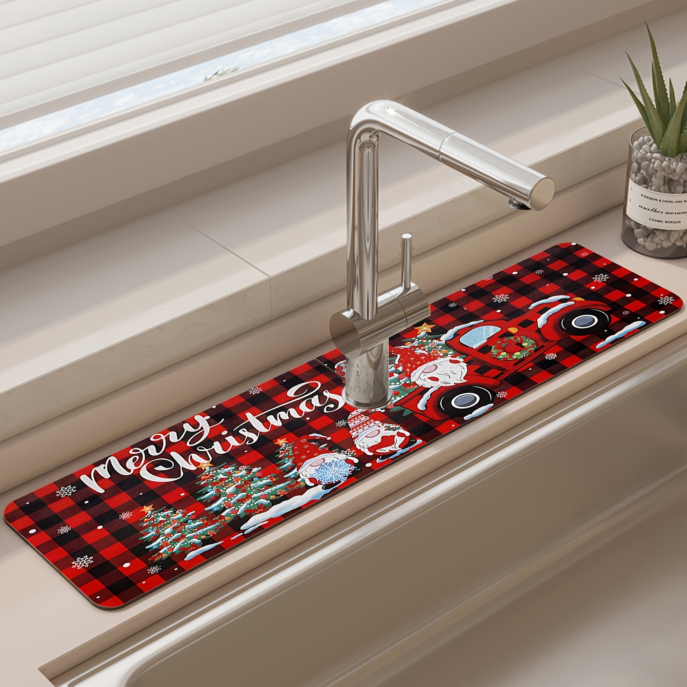 1pc Christmas Faucet Water Absorbent Mat, Diatomaceous Earth