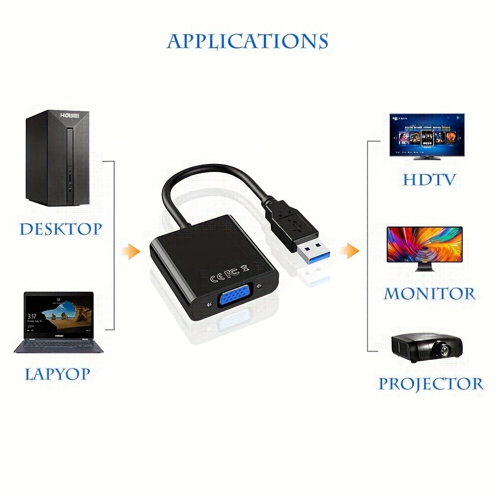 USB to VGA Adapter,USB 3.0 to VGA Adapter Multi-Display Video Converter- PC  Laptop Windows 7/8/8.1/10,Desktop, Laptop, PC, Monitor, Projector, HDTV