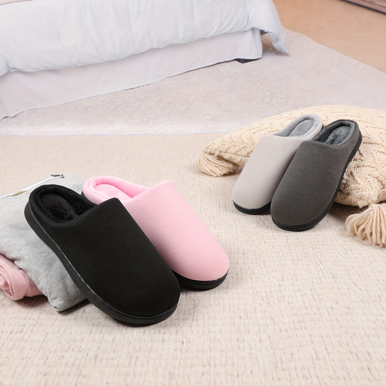 Memory Foam Home Slippers Soft Cozy House Slippers Anti skid Slip on Shoes Indoor For Men Winter Shoes