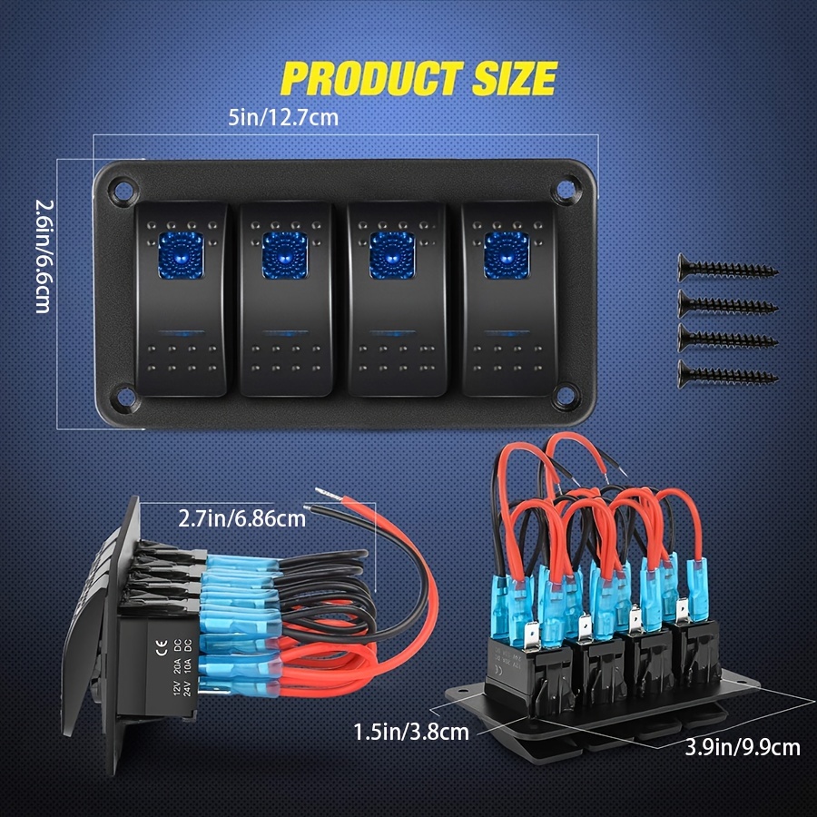 Upgrade Your Vehicle With A 4-gang Aluminum Rocker Switch Panel Pin On/off  Pre-wired Rocker Switch With Blue Backlit Perfect For Automotive, Marine,  Boat, And Rv! Temu Australia