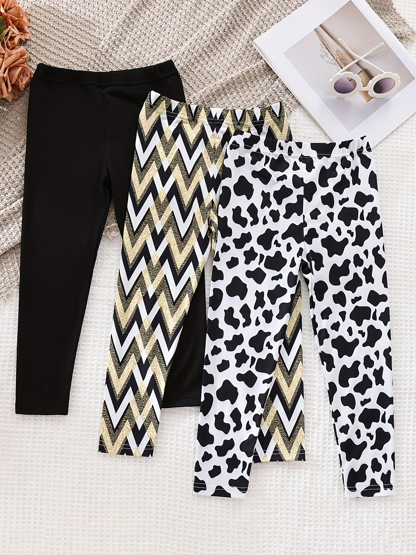 Girls' Thick Fleece Solid/geometric/ Cow Print Leggings - Temu United Arab  Emirates