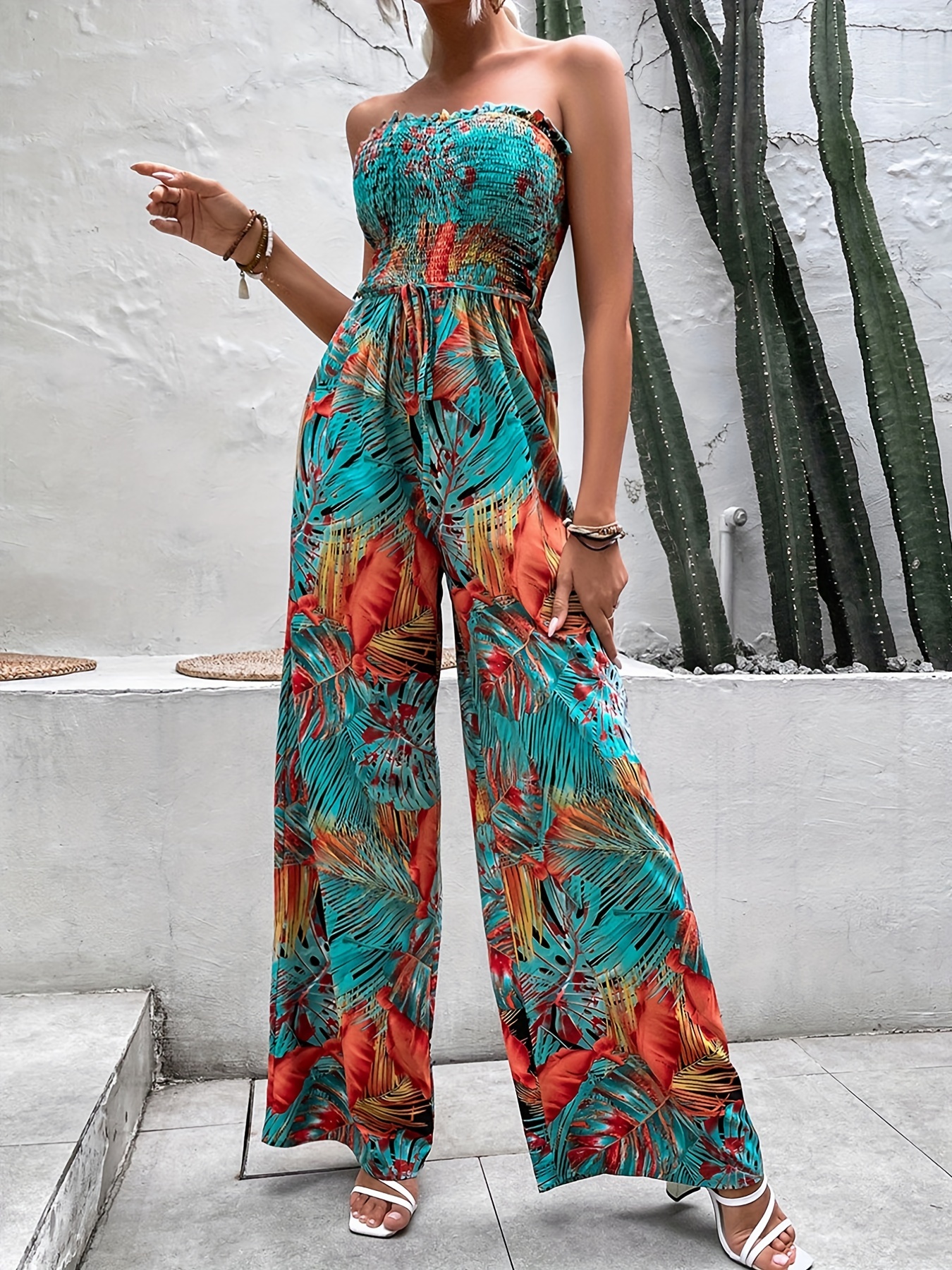 Fashion Ladies Summer Jumpsuit Ladies Suit Tropical Print Halter