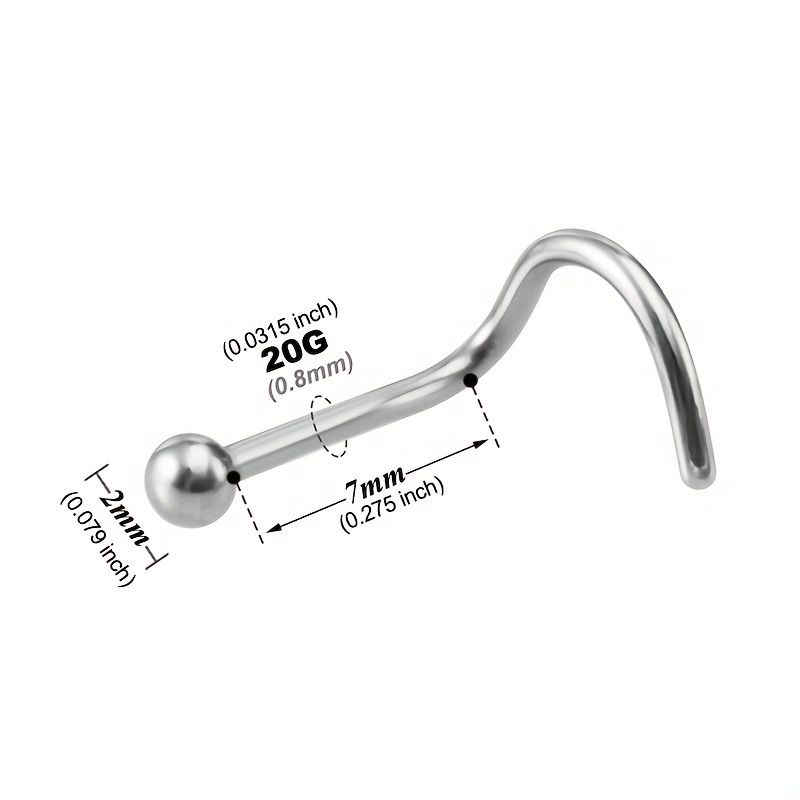 5 50Pcs Screw Nose Studs Ring Set Stainless Steel