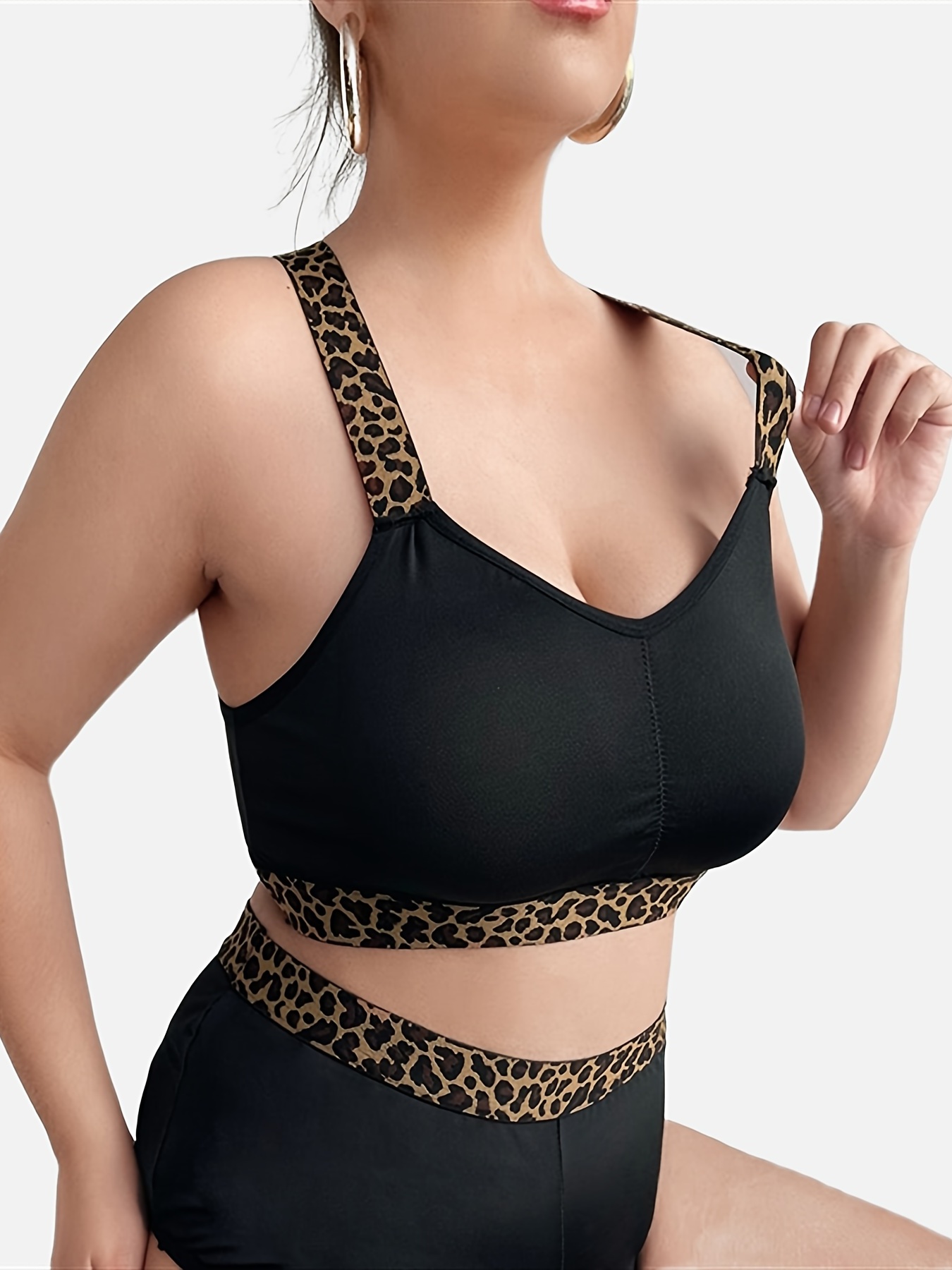 Plus Size Sexy Lingerie Set Women's Plus Solid Leopard Tape - Temu Canada