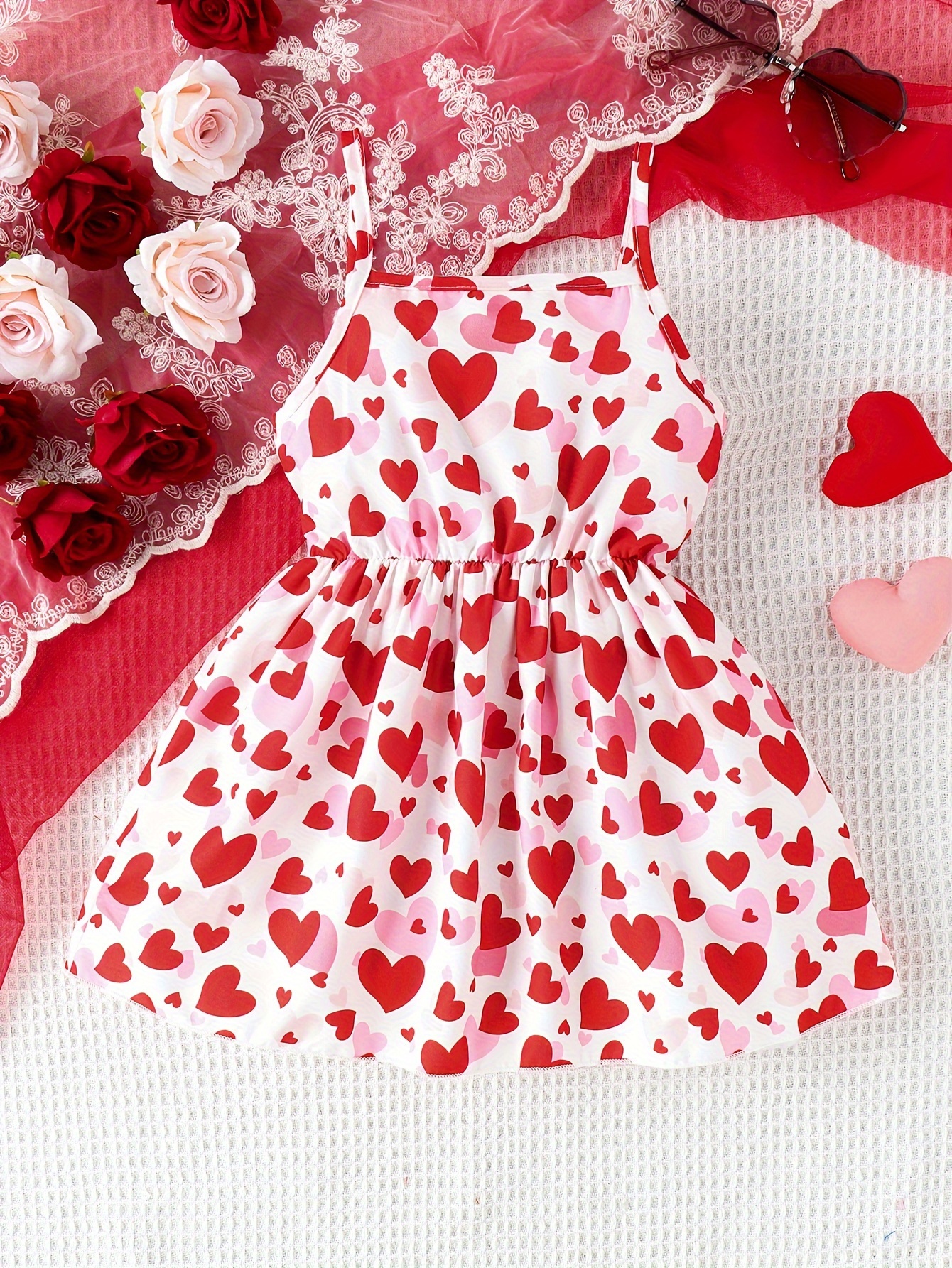 Baby Girls Red Heart Print Suspender Dress Valentine s Day Temu Canada