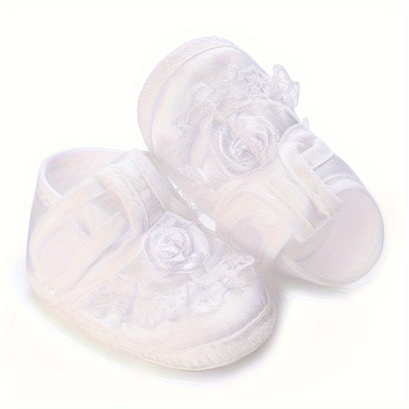 Springtime Charm, Adorable Floral Embroidered Baby Girl Footwear - Non-Slip Baptism & First Steps, Perfect for Spring/Fall