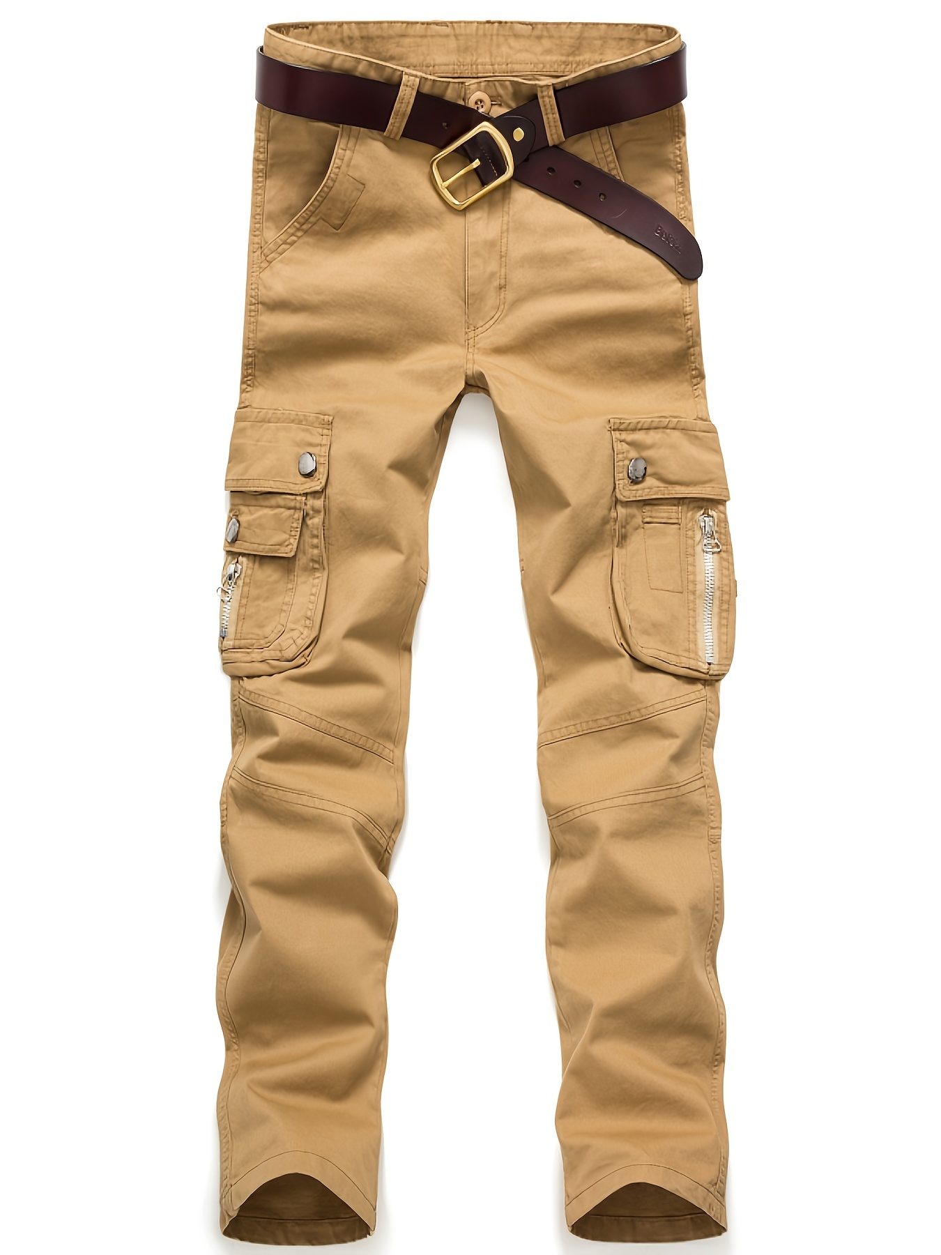 Khaki Flap Pockets Short Cargo Pants High Waist Non stretch - Temu Canada