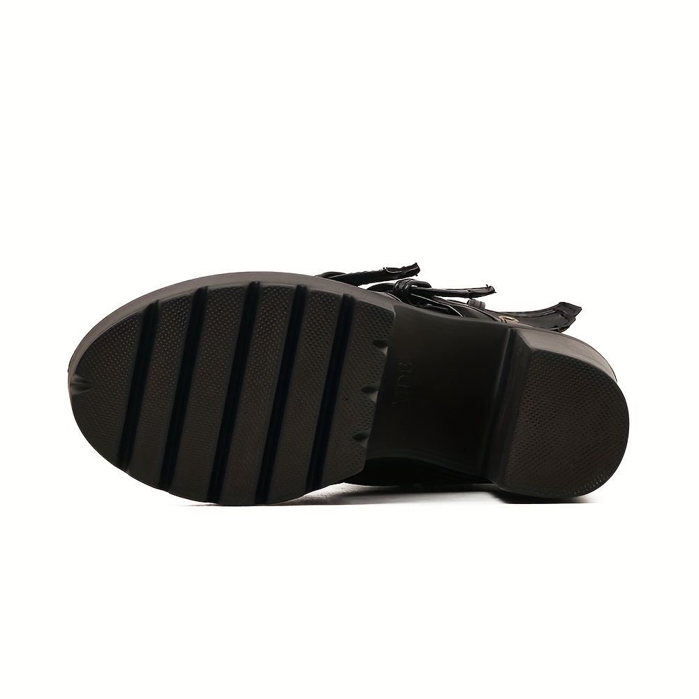 rivet black heeled boots women ankle strap - Temu