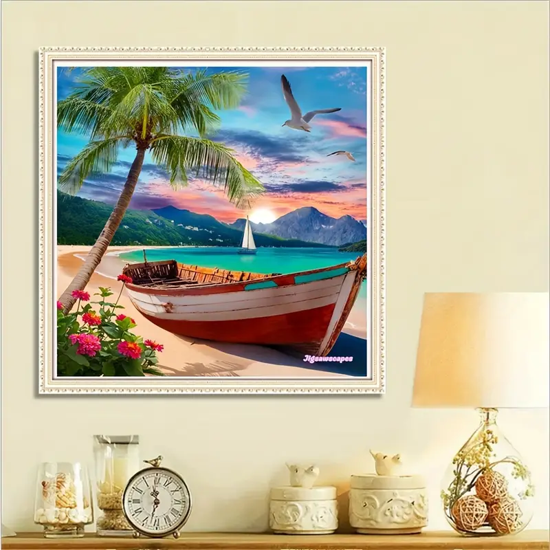 Small Town Boat 30*40cm(canvas) full round drill diamond painting