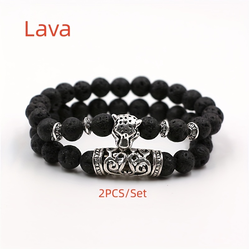 Natural Lava Tiger Eye Stone Beads Bracelets Punk Bracelet - Temu