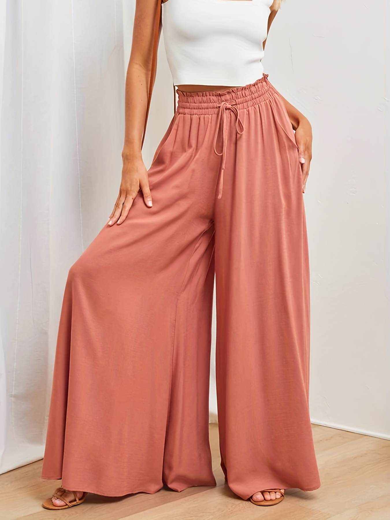 Womens Wide Leg Pants Work Business Casual Loose High Waisted Dress Palazzo  Flowy Trousers